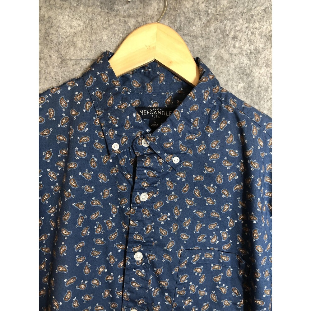 J Crew Shirt Mens Large Blue Paisley Button Down Mercantile Flex Long Sleeve